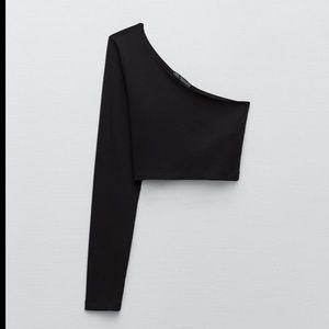 zara asymmetric long sleeve crop top